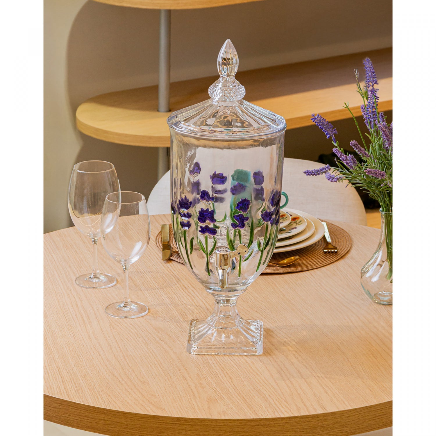 Suqueira com Pé e Tampa Lavanda Hand Painting 4,5L Cristal - Lyor
