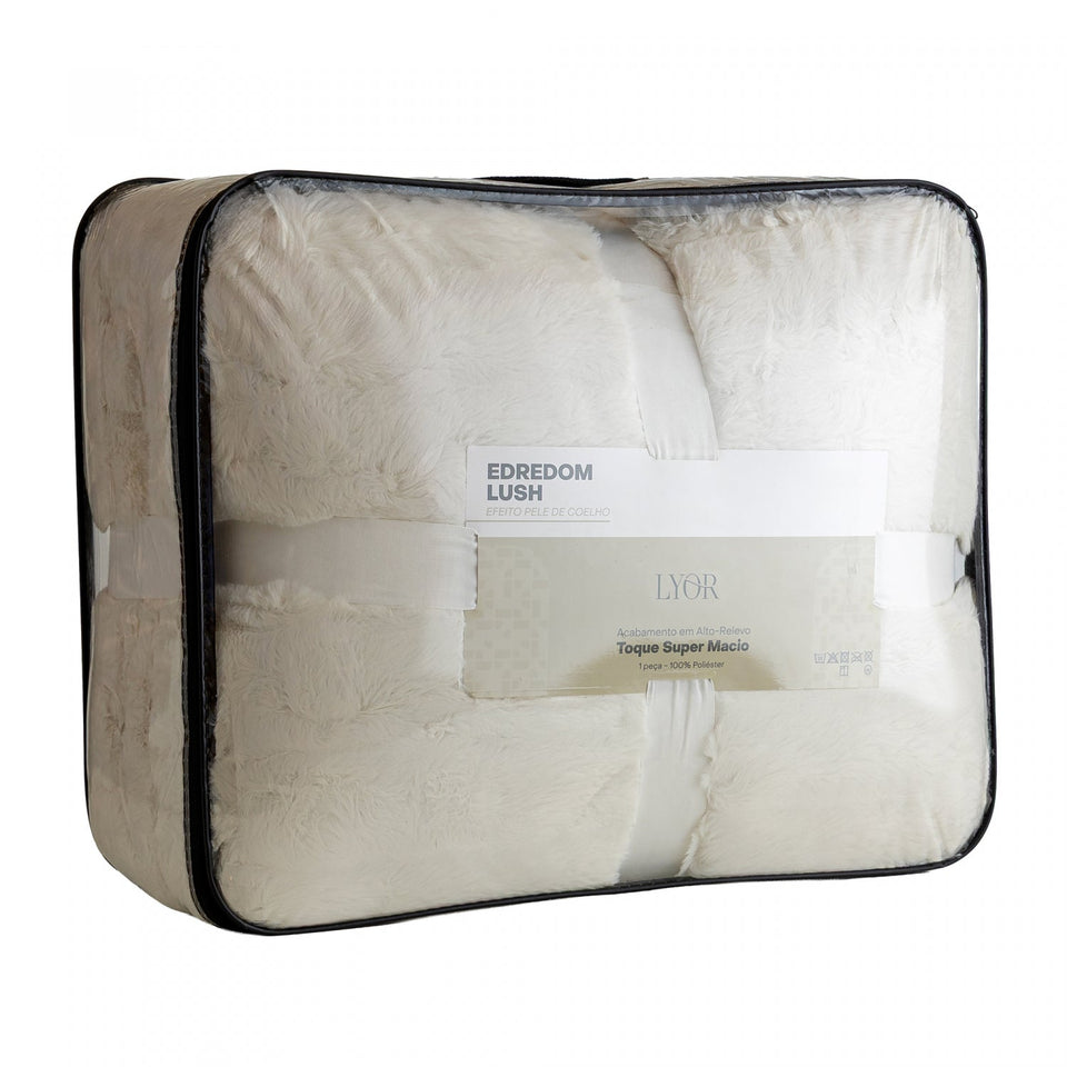 Edredom Lush King Efeito Pele de Coelho Off White Microfibra - Lyor