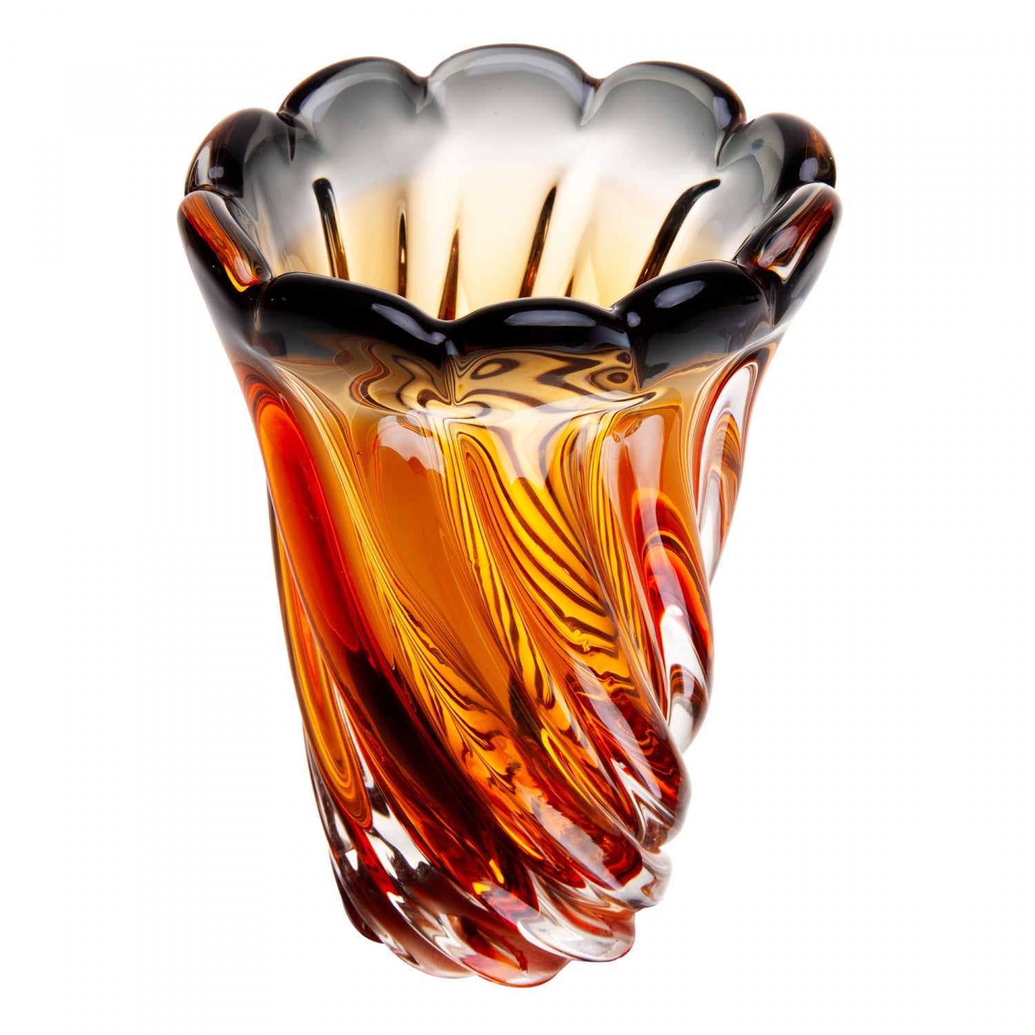 Vaso Italy 19cm x 26cm Âmbar e Cinza Vidro - Wolff