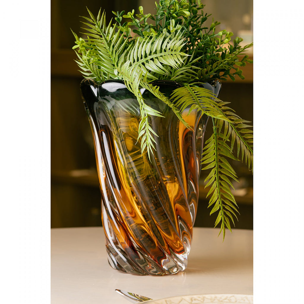 Vaso Italy 19cm x 26cm Âmbar e Cinza Vidro - Wolff