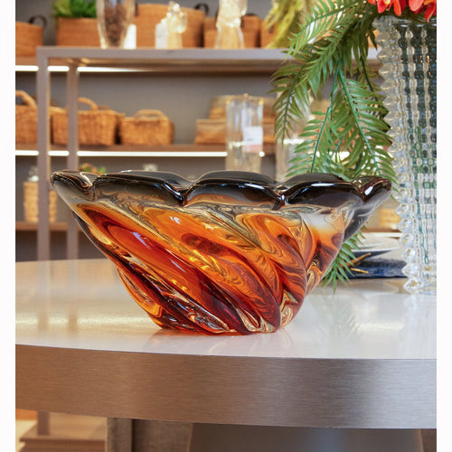 Centro de Mesa Italy 26cm x 11cm Âmbar e Cinza Vidro - Wolff