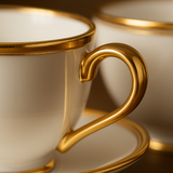 Conjunto 6 Xícaras Café Porcelana Dourada - Com Pires