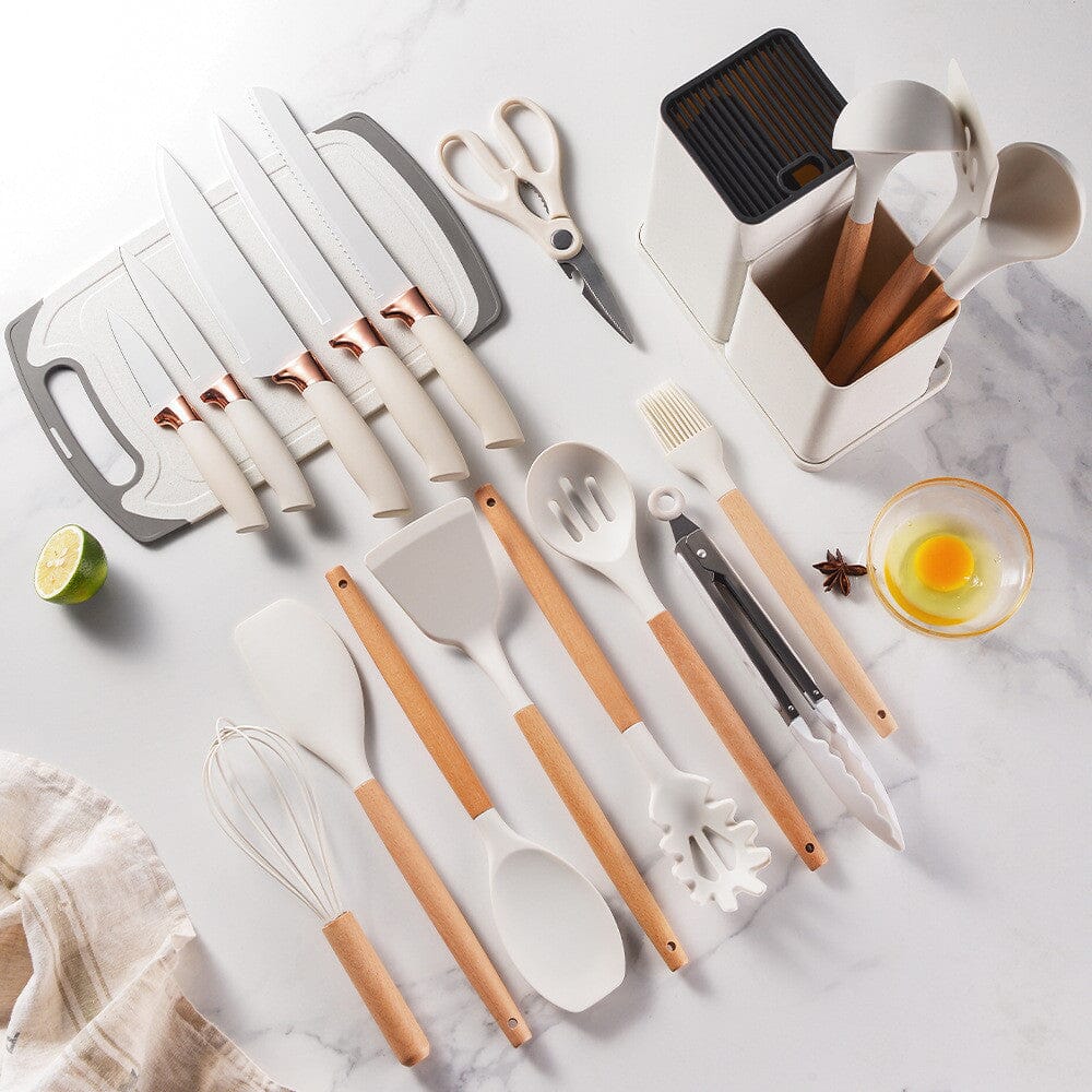 Kit Utensílios de Cozinha de Silicone Premium 19 Peças